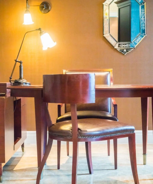 Empty table and chair for working decoration interior of room